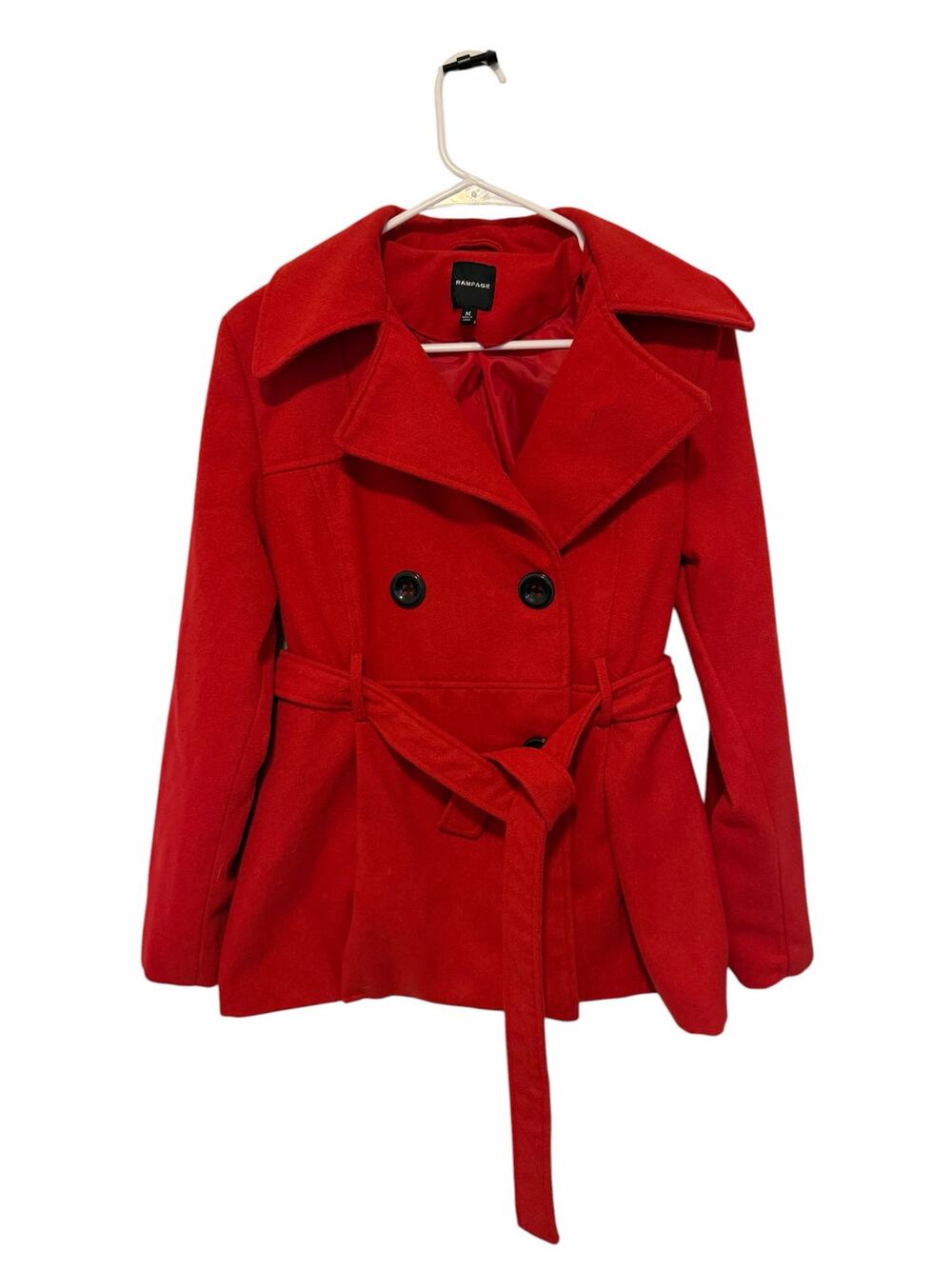 Rampage Women's Medium Red Button Wrap Long Sleeve Lapel Pea Coat